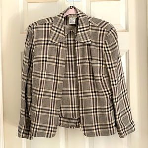 Sigrid Olsen Sport set. Black and cream plaid. Top is size 10; Jacket is size 8